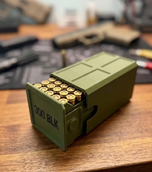 300 Blackout Ammo Box, 50-Round Stackable Ammunition Storage Case. Custom Colors