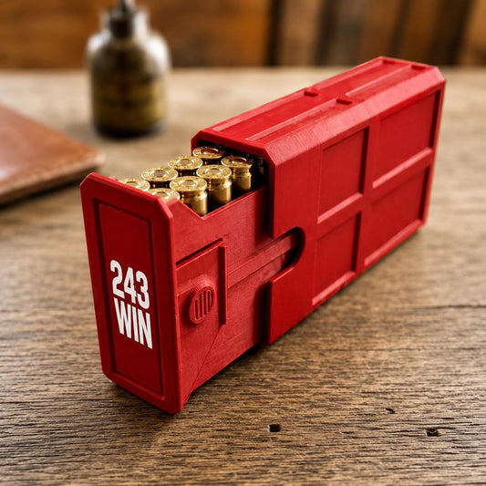243 Winchester Ammo Box – 20-Round Stackable Sliding Ammunition Storage Case, 3D-Printed Range & Hunting Organizer