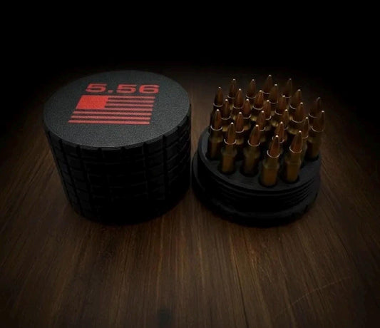 Ammo Storage Container, Circular Frag Pattern Case, Quick-Twist Lid, Multiple Caliber and Color Options