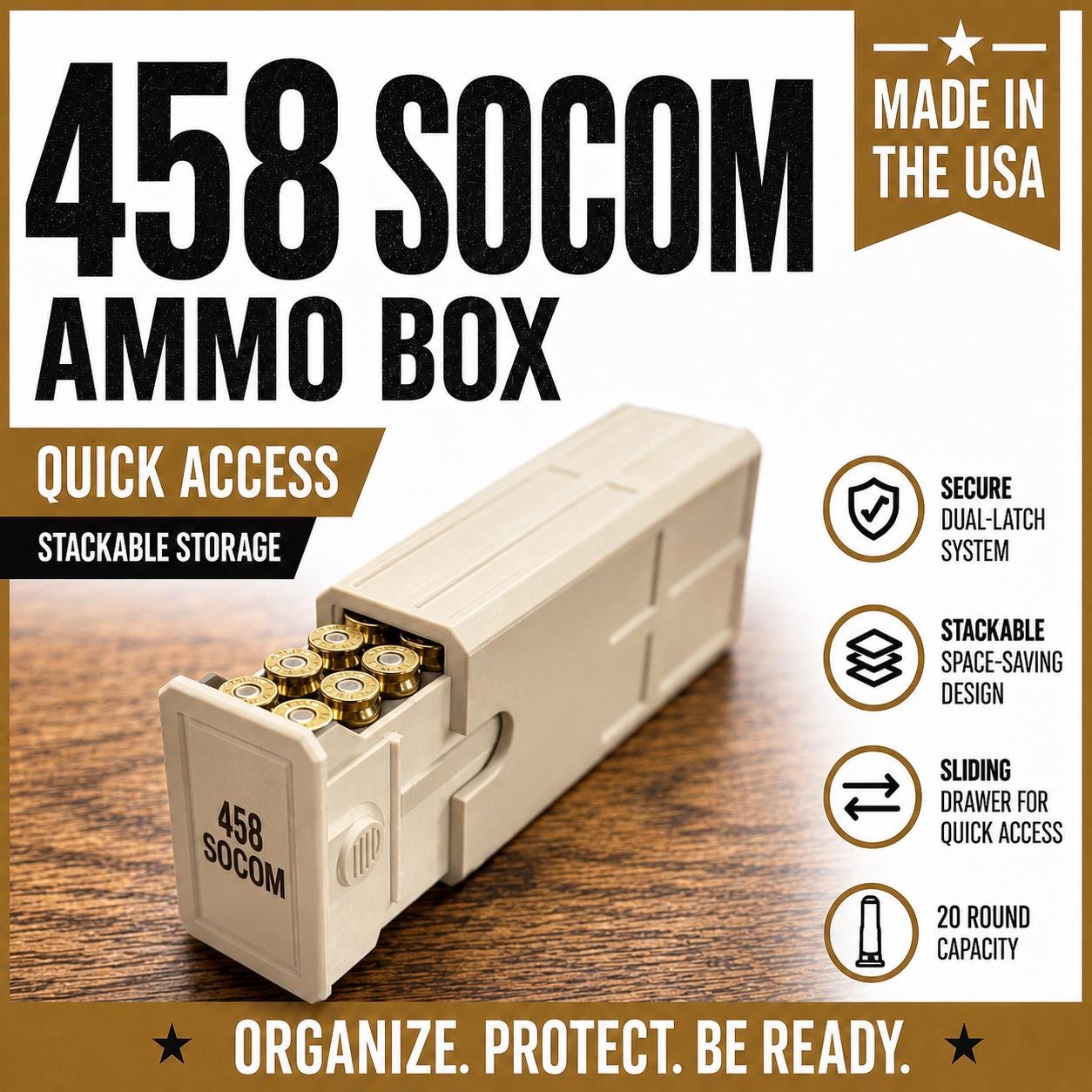 458 SOCOM 20-Round Ammo Box – Stackable Storage Organization Case