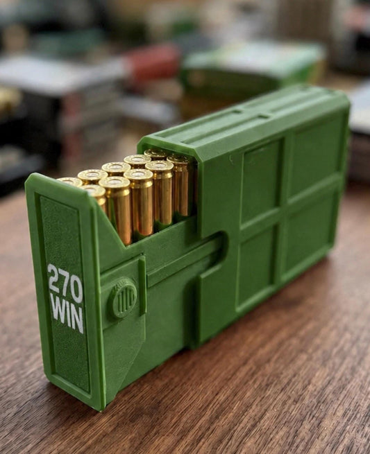 270 Winchester Magnum Ammo Box | 20 Round Stackable Storage Case | Dual-Latch Ammo Holder