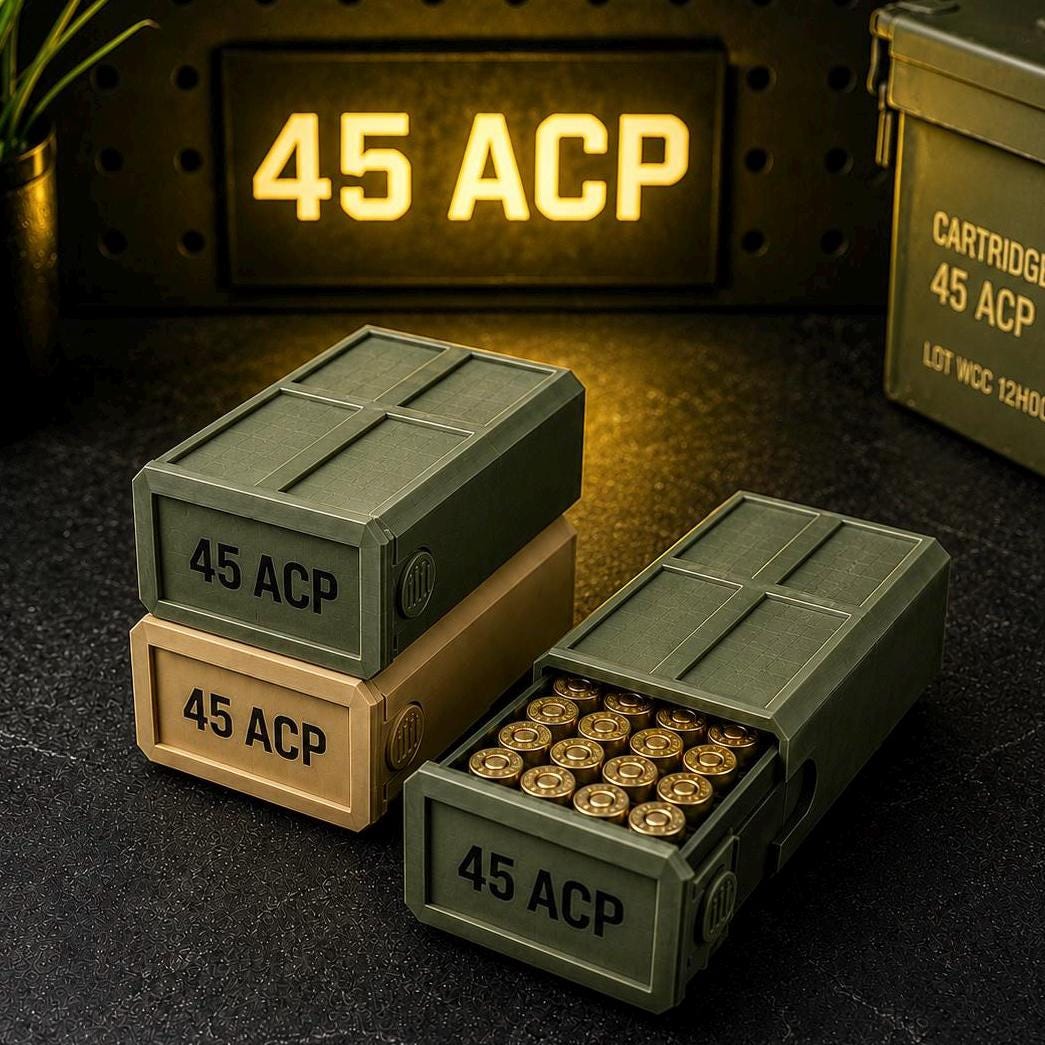 45 ACP Stackable Ammo Case – 50 Round Storage Box for Range & Reloading Ammo