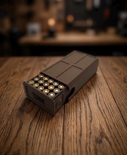 10MM Ammo Storage Box – 50 Round Stackable Case, Secure Latches, Personalized Colors