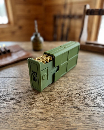 243 Winchester Ammo Box – 20-Round Stackable Sliding Ammunition Storage Case, 3D-Printed Range & Hunting Organizer