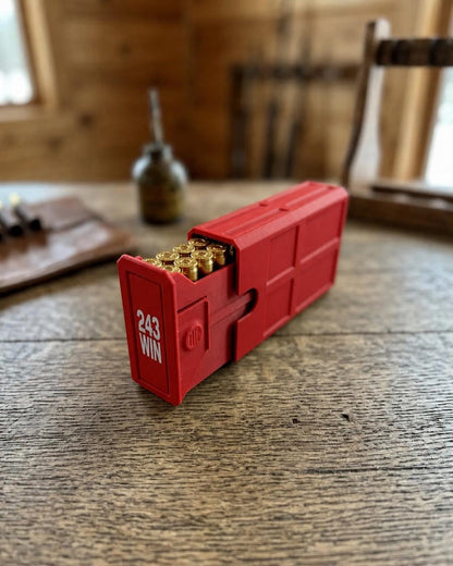 243 Winchester Ammo Box – 20-Round Stackable Sliding Ammunition Storage Case, 3D-Printed Range & Hunting Organizer