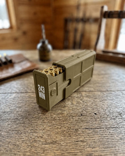 243 Winchester Ammo Box – 20-Round Stackable Sliding Ammunition Storage Case, 3D-Printed Range & Hunting Organizer