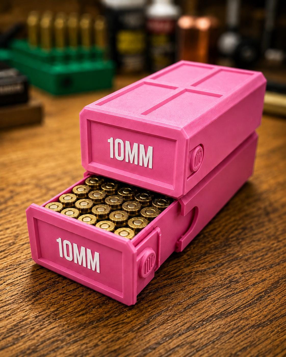 10MM Ammo Storage Box – 50 Round Stackable Case, Secure Latches, Personalized Colors