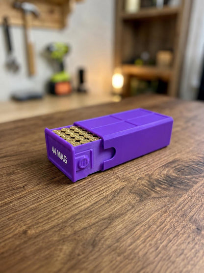 44 Magnum Ammo Storage Box – 50 Rounds, Stackable w/ Secure Dual Latch. Custom Colors