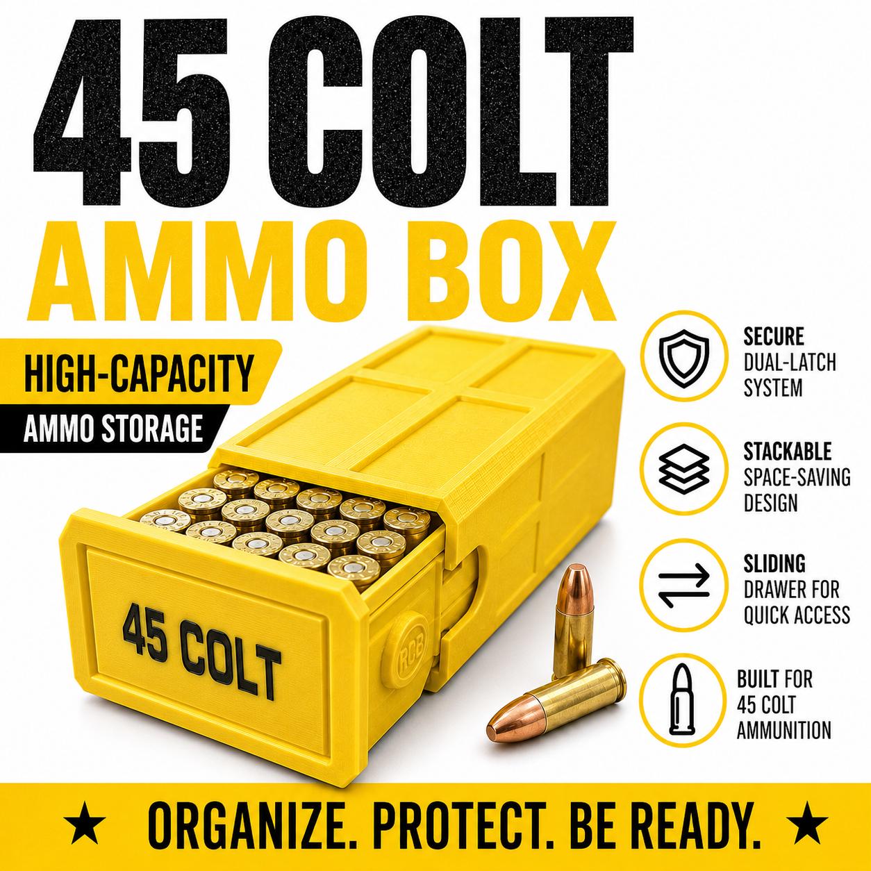 45 Colt Ammo Box – 50 Round Capacity – Stackable Sliding Drawer Ammunition Storage Case