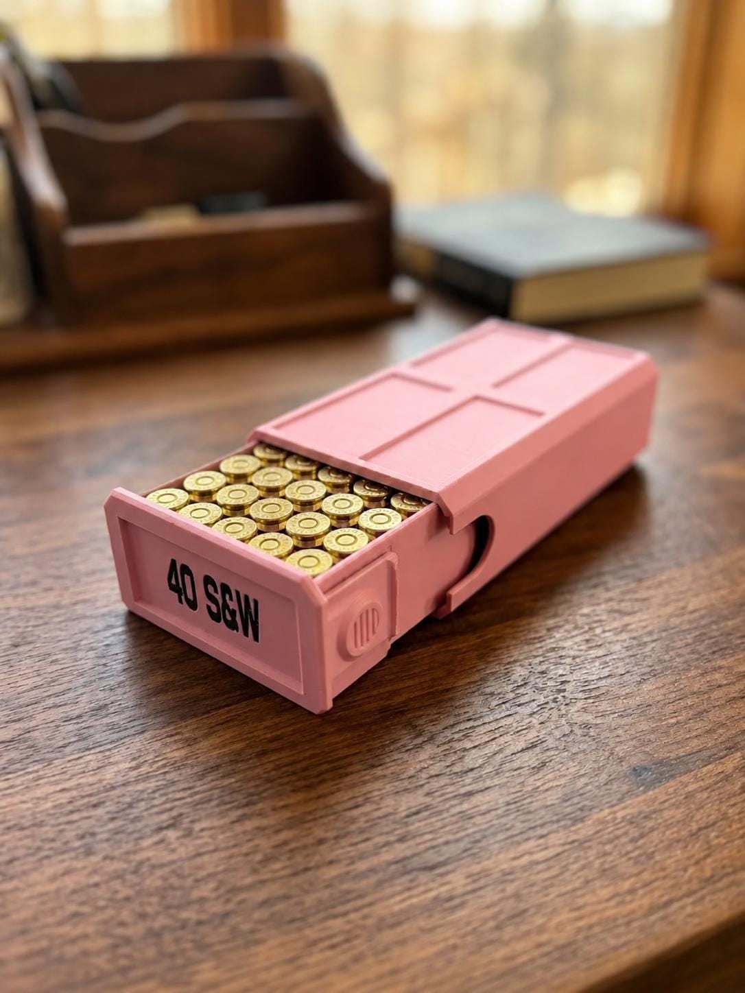 40 S&W Ammo Box – 50 Round Stackable Storage Case, Sliding Drawer Organizer