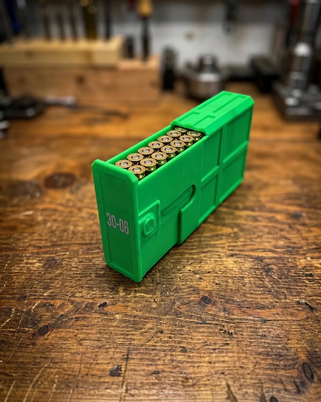 30-06 Springfield Ammo Box, 20 Round Storage Case, Stackable Sliding Organizer