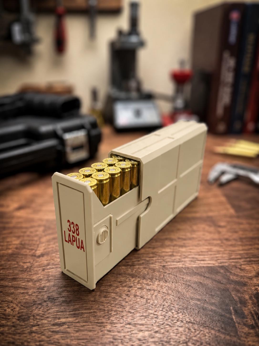 338 Lapua Ammo Box – 20 Round Stackable Storage Case (Made in USA)