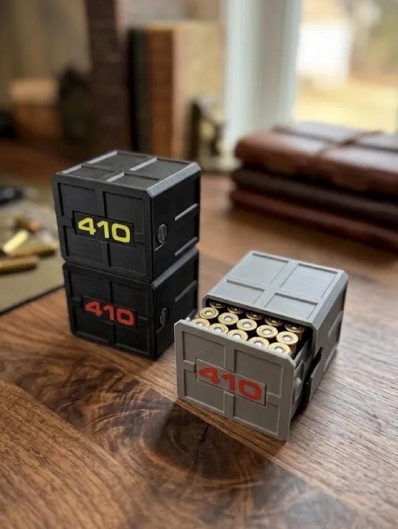 410 Ammo Box – 25-Round Shotshell Storage Case, Stackable Sliding Drawer, Made USA