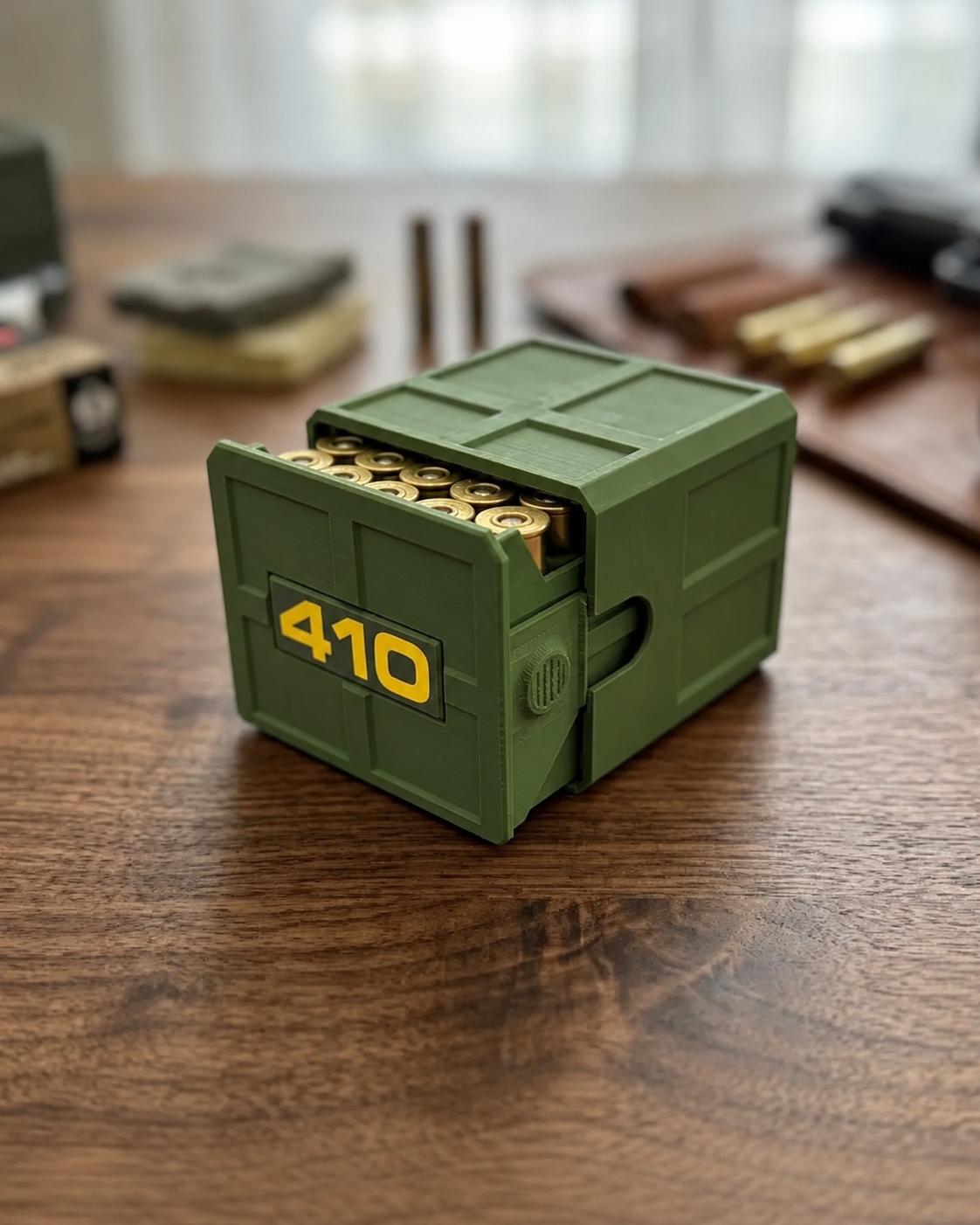 410 Ammo Box – 25-Round Shotshell Storage Case, Stackable Sliding Drawer, Made USA