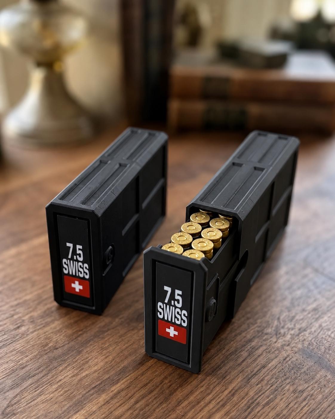 7.5x55 Swiss Ammo Box – 20 Round Capacity – Stackable Sliding Ammunition Storage Case