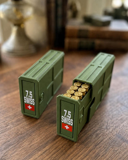 7.5x55 Swiss Ammo Box – 20 Round Capacity – Stackable Sliding Ammunition Storage Case