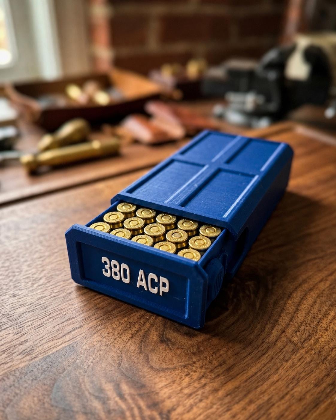 380 ACP Ammo Storage Box – 50 Round Stackable Case with Sliding Tray