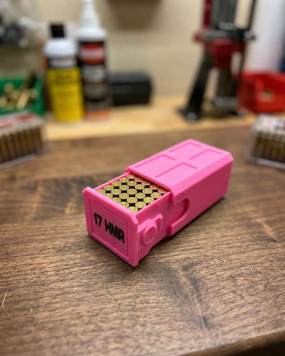 17 HMR Ammo Box – 50 Round Stackable Storage Case with Sliding Drawer