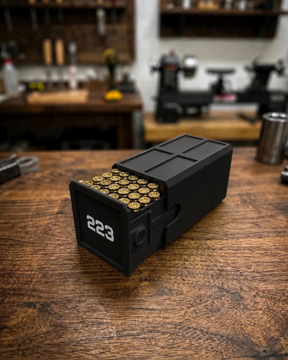 223 Ammo Box – 50 Round Stackable Ammunition Storage Case – Sliding Drawer with Dual Latches