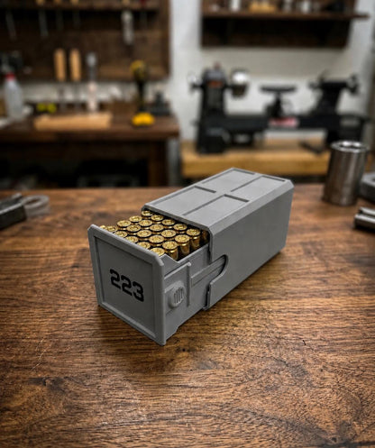 223 Ammo Box – 50 Round Stackable Ammunition Storage Case – Sliding Drawer with Dual Latches