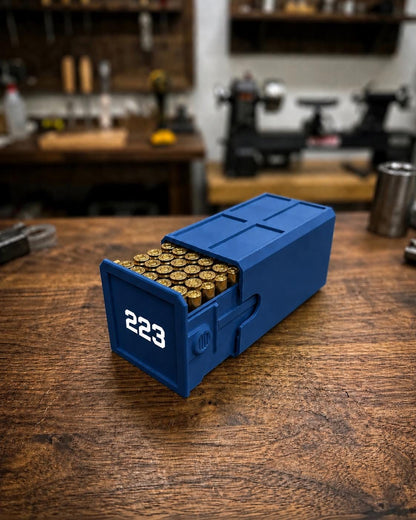 223 Ammo Box – 50 Round Stackable Ammunition Storage Case – Sliding Drawer with Dual Latches