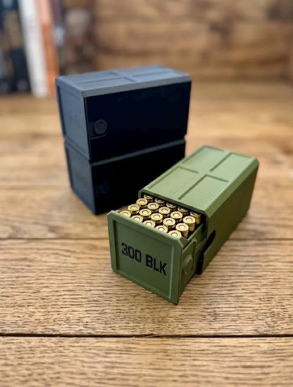 300 Blackout Ammo Box, 50-Round Stackable Ammunition Storage Case. Custom Colors