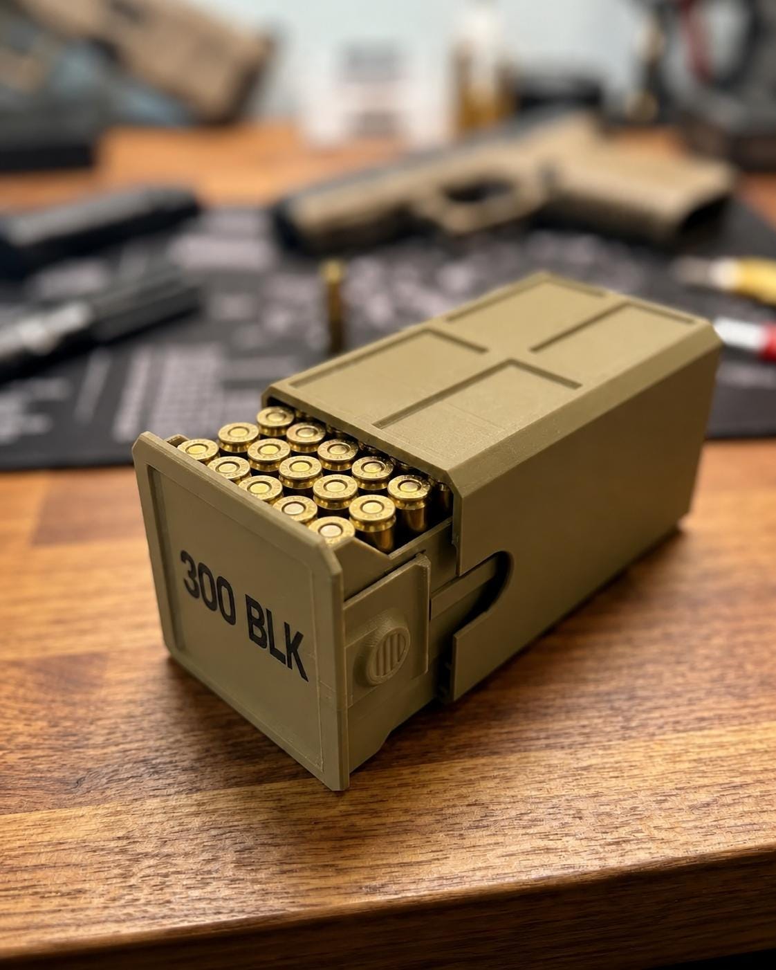 300 Blackout Ammo Box, 50-Round Stackable Ammunition Storage Case. Custom Colors