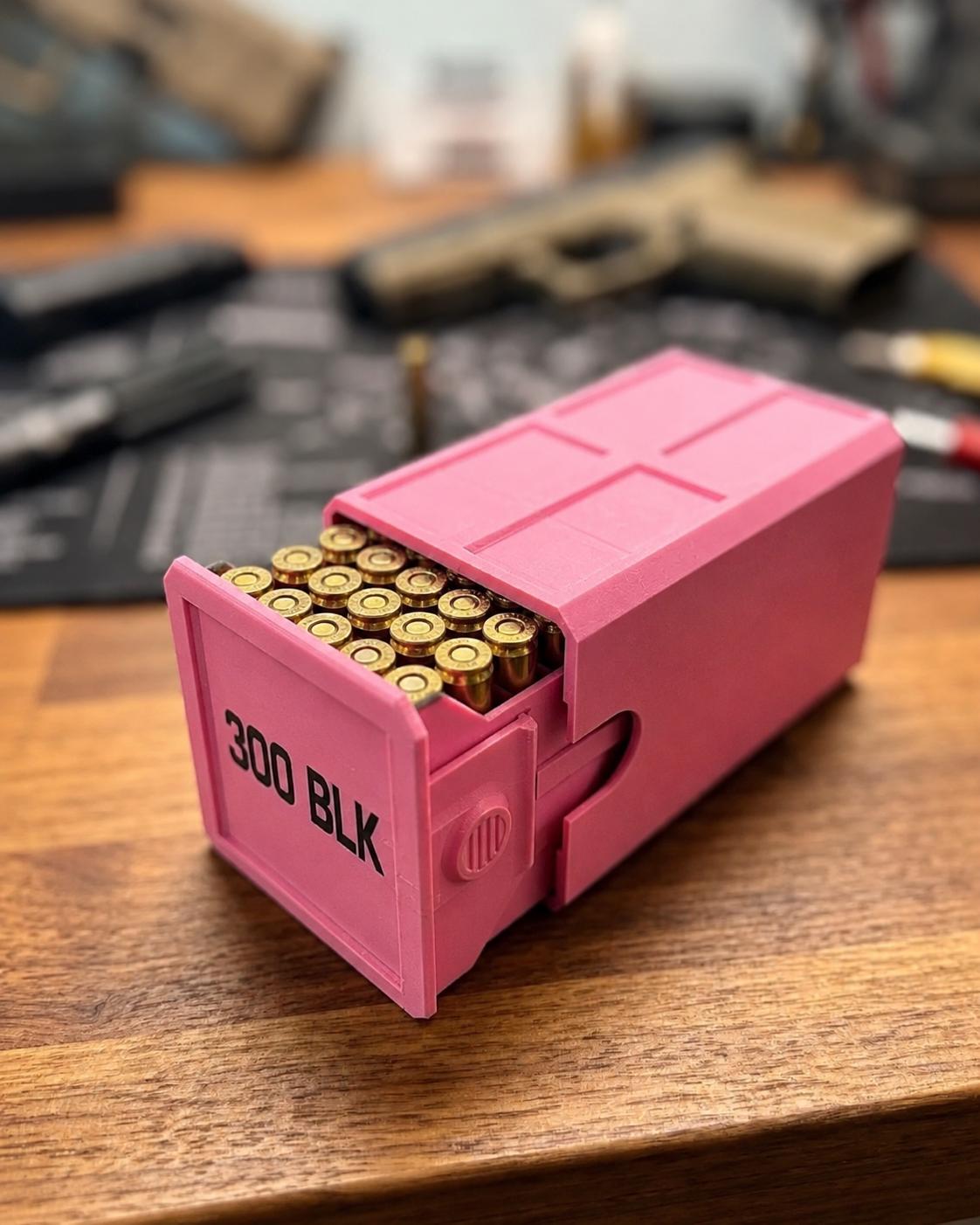 300 Blackout Ammo Box, 50-Round Stackable Ammunition Storage Case. Custom Colors