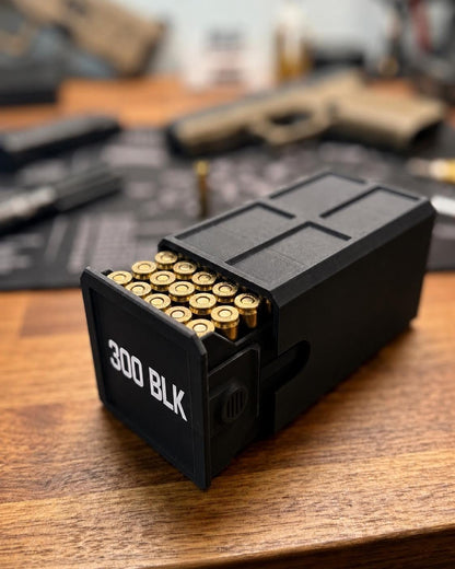 300 Blackout Ammo Box, 50-Round Stackable Ammunition Storage Case. Custom Colors
