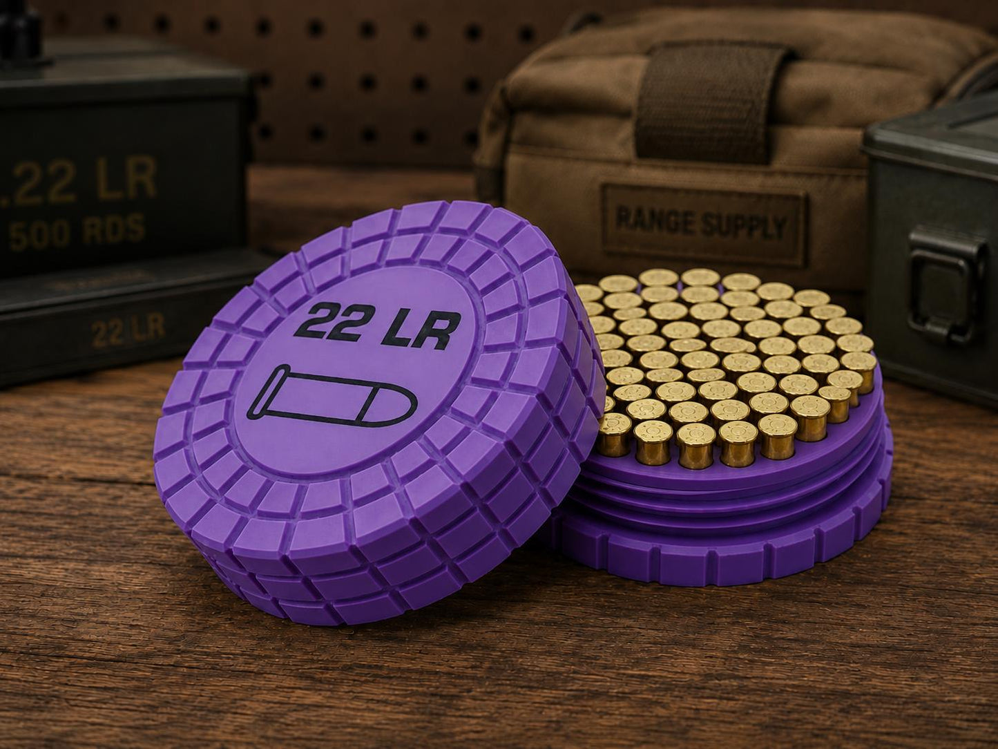 22LR Pocket Ammo Box – 55 Round Capacity – Compact Stackable Sliding Ammunition Storage Case