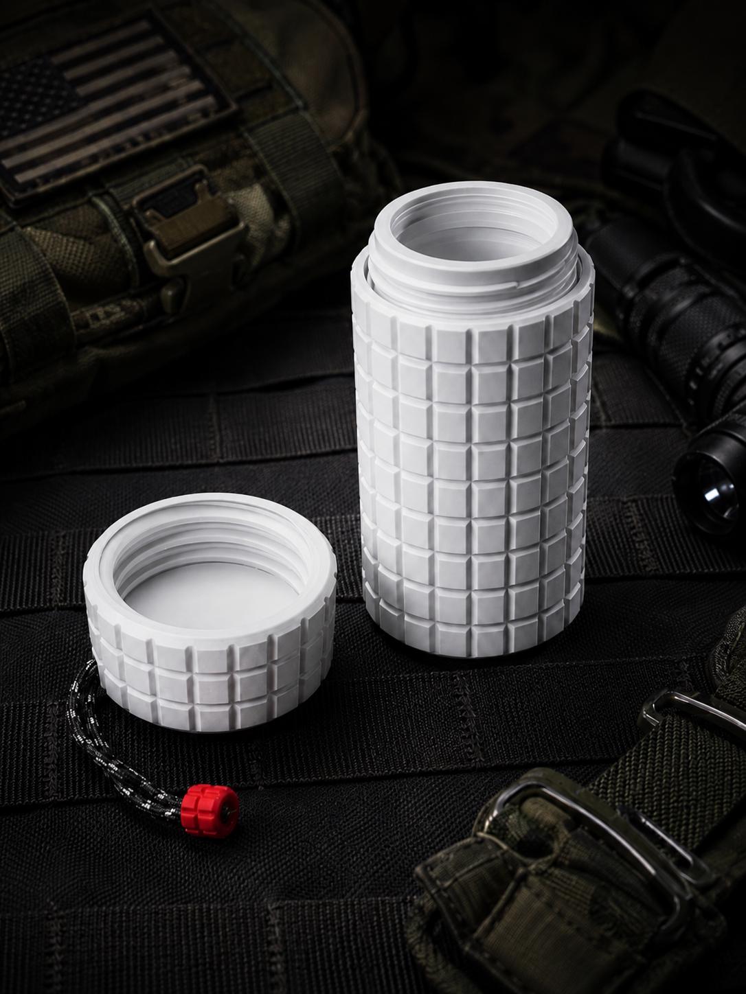 Rugged Frag Texture Storage Container, Tactical Screw Top Utility Capsule, EDC Gear Container with Lanyard Hole. Gift for outdoor hunter dad