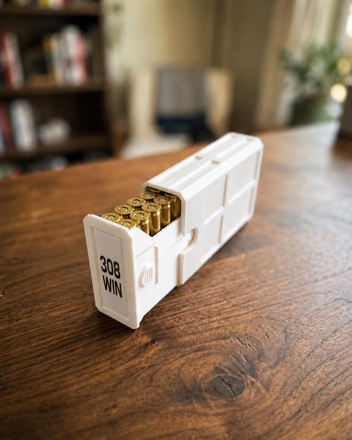 308 Winchester Magnum Ammo Box | 20 Round Stackable Storage Case | Dual-Latch Ammo Holder