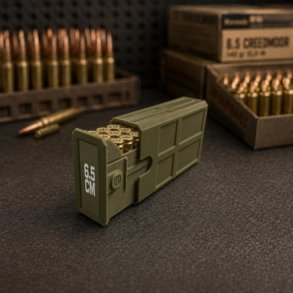 6.5 Creedmoor Ammo Box, 20 Round 6.5 CM Ammunition Storage Case, Custom, Sliding Tray Stackable Range Box