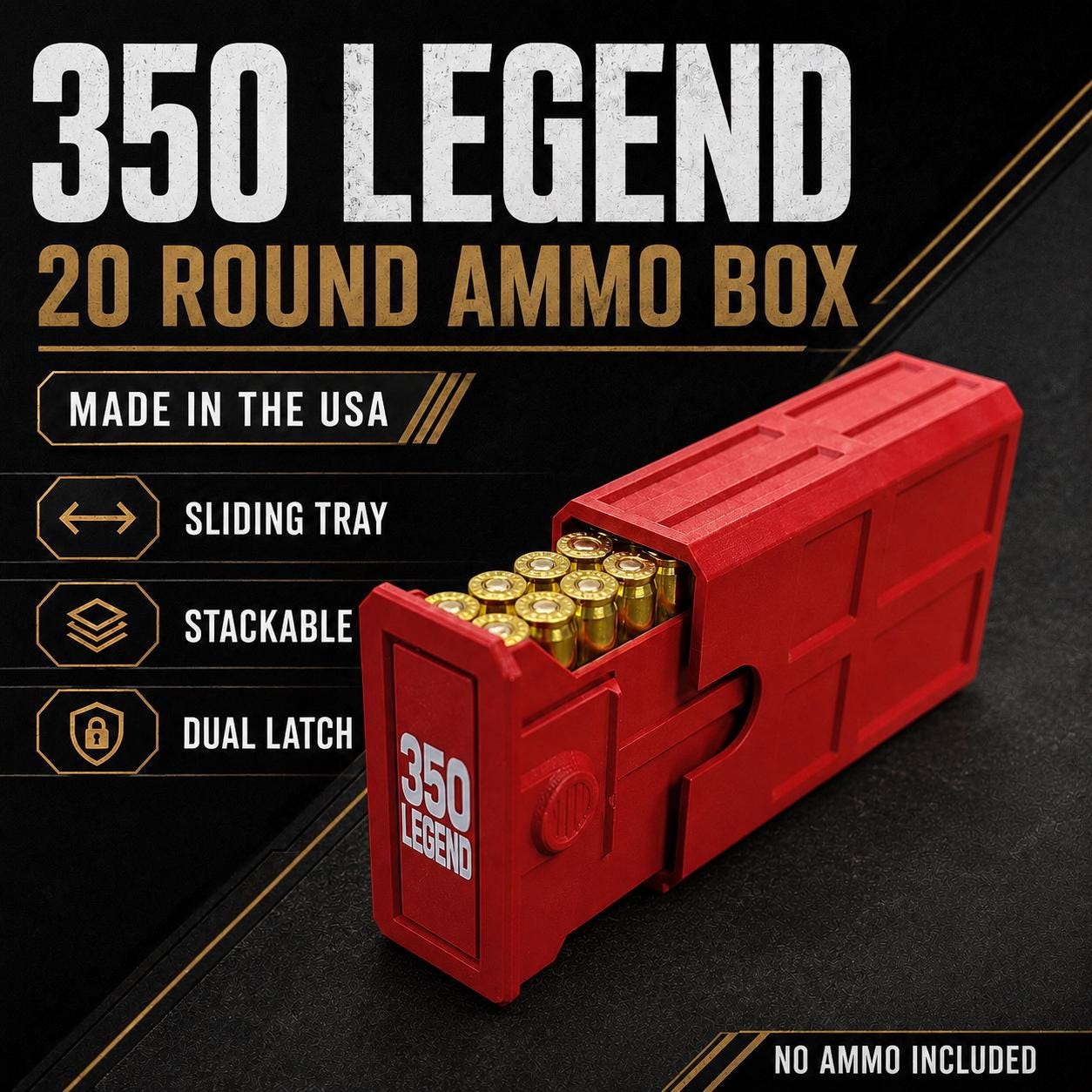 350 Legend Ammo Box, 20 Round Stackable Ammunition Storage Case, Range Box, Ammo Holder