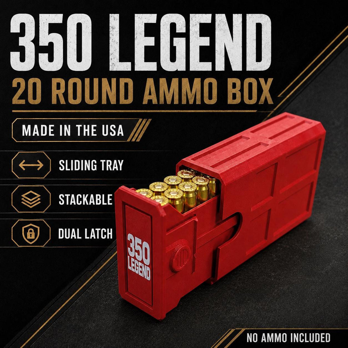 350 Legend Ammo Box, 20 Round Stackable Ammunition Storage Case, Range Box, Ammo Holder