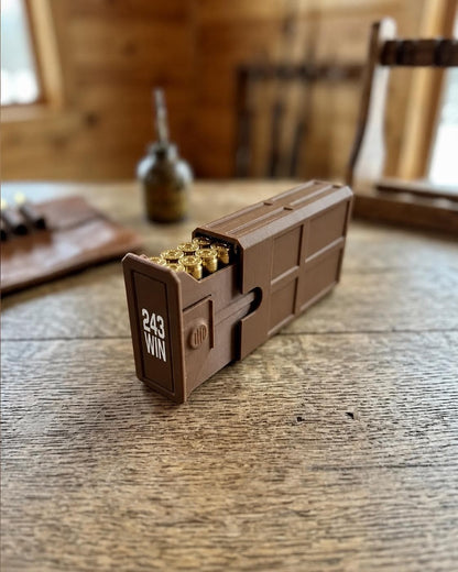 243 Winchester Ammo Box – 20-Round Stackable Sliding Ammunition Storage Case, 3D-Printed Range & Hunting Organizer