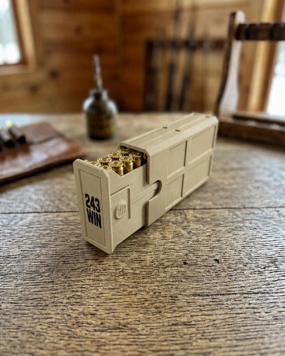 243 Winchester Ammo Box – 20-Round Stackable Sliding Ammunition Storage Case, 3D-Printed Range & Hunting Organizer