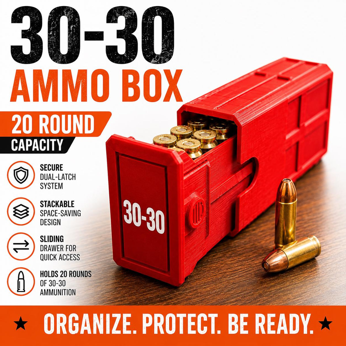 30-30 Winchester Ammo Box | 20 Round Stackable Storage Case | Dual-Latch Ammo Holder | Custom Color
