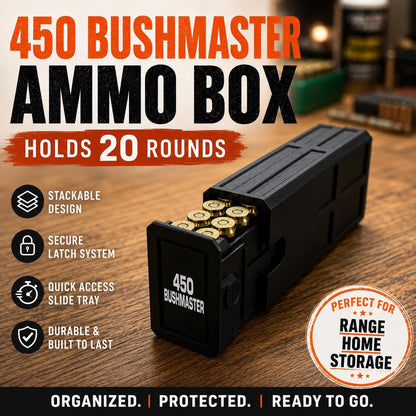 450 Bushmaster 20 Round Ammo Storage Box – Stackable Hunting Range Gear Organizer