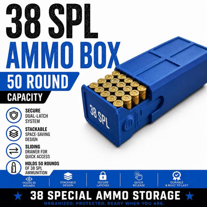38 Special Ammo Case – 50 Round Stackable Storage Box, Dual-Latch System