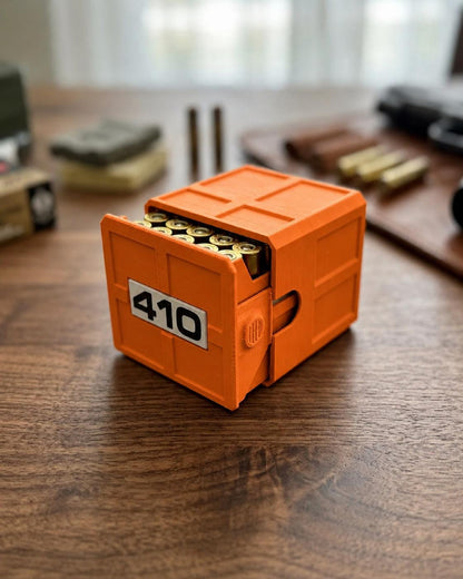 410 Ammo Box – 25-Round Shotshell Storage Case, Stackable Sliding Drawer, Made USA