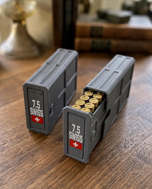 7.5x55 Swiss Ammo Box – 20 Round Capacity – Stackable Sliding Ammunition Storage Case
