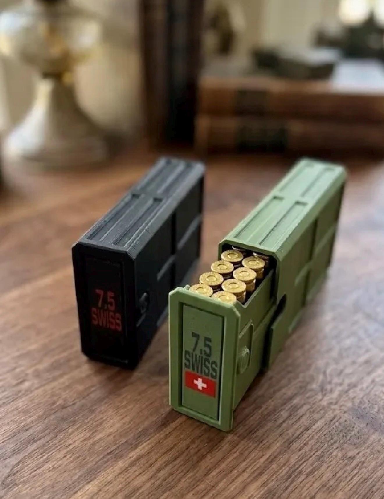 7.5x55 Swiss Ammo Box – 20 Round Capacity – Stackable Sliding Ammunition Storage Case