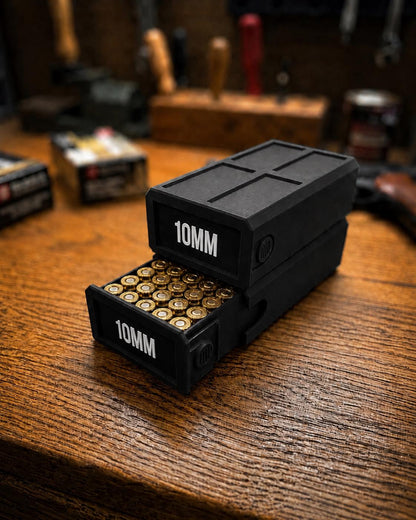 10MM Ammo Storage Box – 50 Round Stackable Case, Secure Latches, Personalized Colors