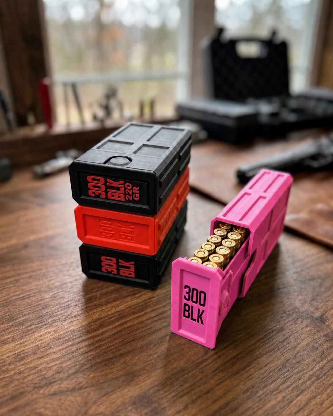 300 Blackout Ammo Box, 20-Round Stackable Ammunition Storage Case. Custom Colors