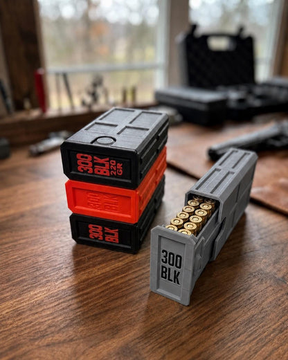 300 Blackout Ammo Box, 20-Round Stackable Ammunition Storage Case. Custom Colors
