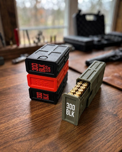300 Blackout Ammo Box, 20-Round Stackable Ammunition Storage Case. Custom Colors