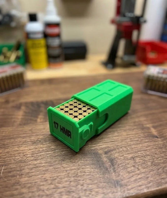 17 HMR Ammo Box – 50 Round Stackable Storage Case with Sliding Drawer