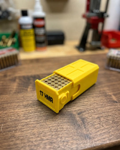 17 HMR Ammo Box – 50 Round Stackable Storage Case with Sliding Drawer