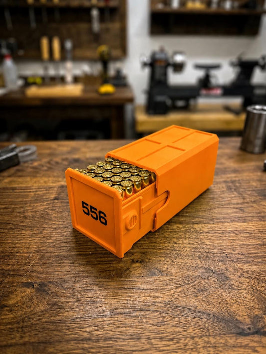 5.56 Ammo Box – 50 Round Stackable Ammunition Storage Case – Sliding Drawer with Dual Latches